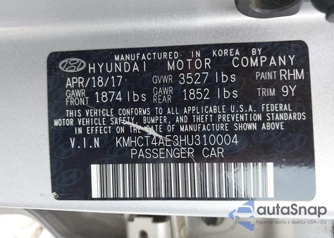 2017 Hyundai Accent Se z USA, uszkodzony, nr VIN KMHCT4AE3HU310004